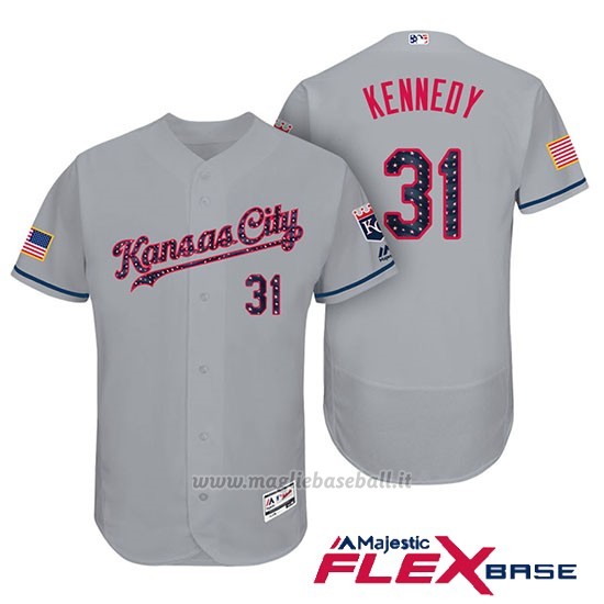 Maglia Baseball Uomo Kansas City Royals 2017 Estrellas y Rayas Ian Kennedy Grigio Flex Base
